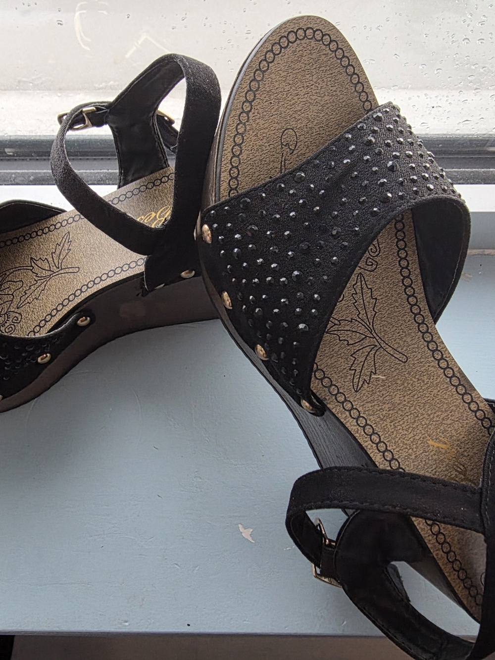 Women’s Black Studded Wedge Sandals